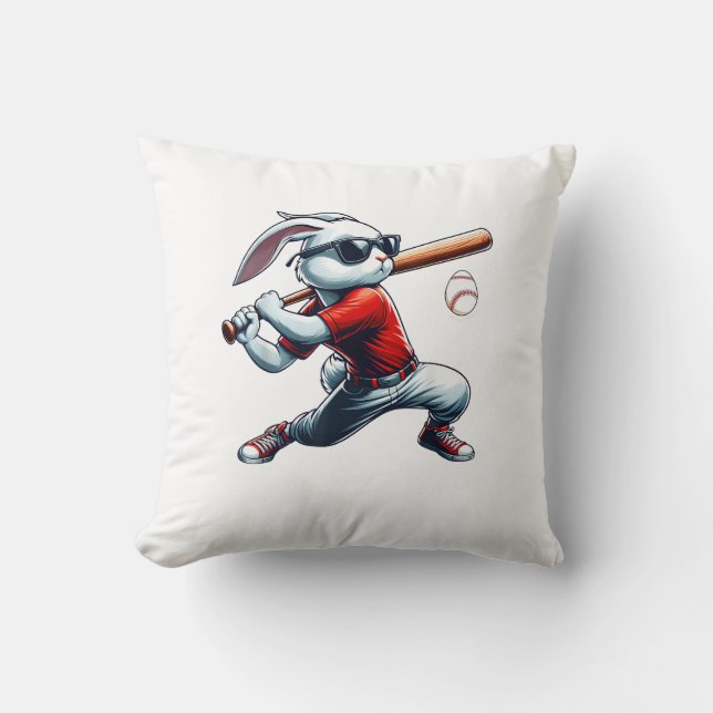 Barn Pojkar Glad Påskharen Spelar Baseboll Öst Kudde (Framsida)