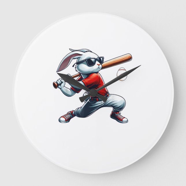 Barn Pojkar Glad Påskharen Spelar Baseboll Öst Stor Klocka (Framsida)