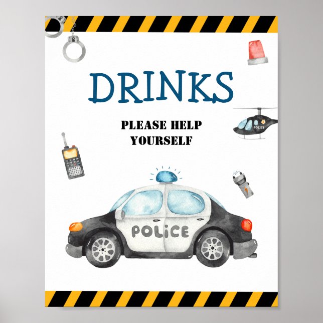 Barn Police Födelsedagsfest Drinks Sign Poster (Framsidan)