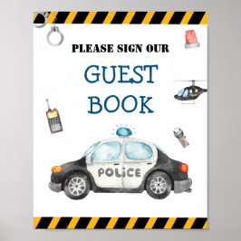 Barn Police Födelsedagsfest Guest Bok Sign Poster