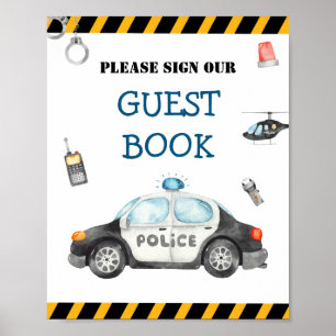 Barn Police Födelsedagsfest Guest Bok Sign Poster