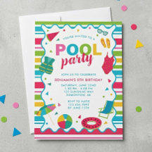 Barn Poolparty Födelsedag Färgglad Sommar Simning 