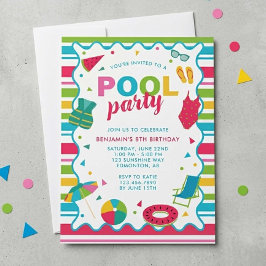 Barn Poolparty Födelsedag Färgglad Sommar Simning Inbjudningar