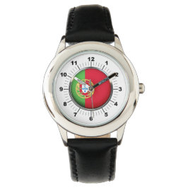 Barn Portugal Flagga Black Leather Strap Watch Armbandsur