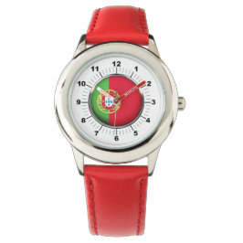 Barn Portugal Flagga Red Leather Strap Watch Armbandsur