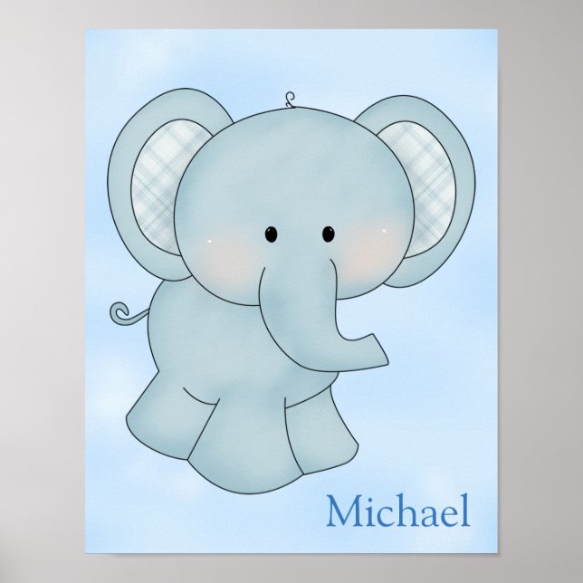 Barn Poster Cute Blue Elephant (Framsidan)