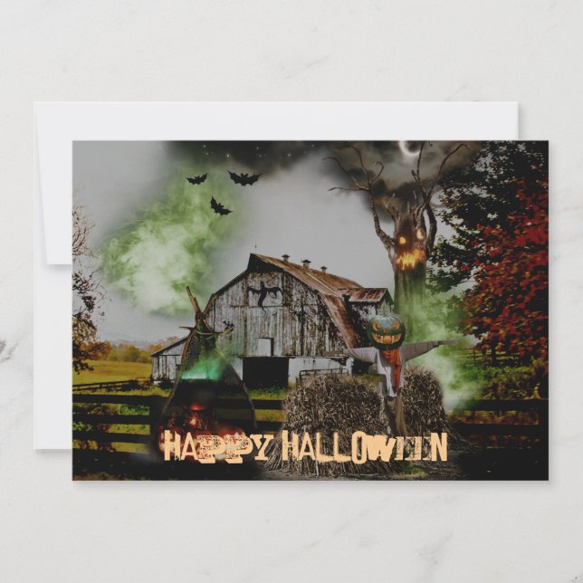 *~* Barn Pumpkins Spooky Ghost HALLOWEEN-KORT (Framsida)