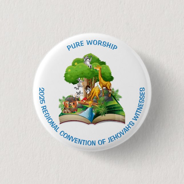 Barn Pure Worship Convention Pin w Cute Animals Knapp (Framsida)