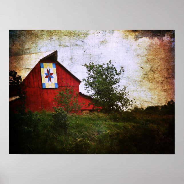 Barn Quilt på en röd barn Poster (Framsidan)