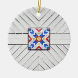 Barn Quilt Star 6 Julgransprydnad Keramik