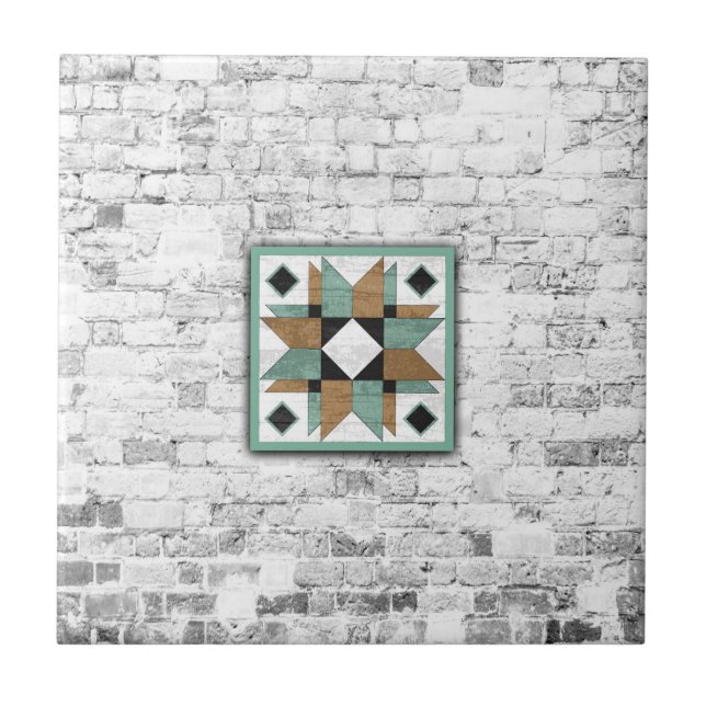 Barn Quilt Star 9 Kakelplatta (Framsidan)