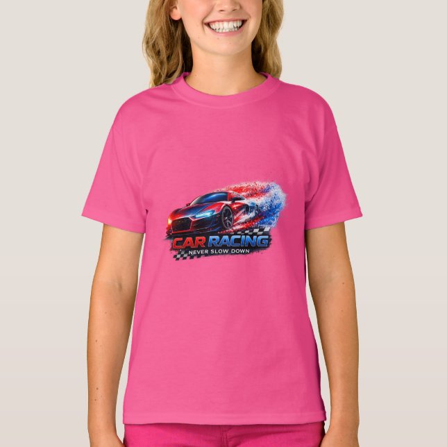 Barn racing bil grafisk t-shirt – Roligt fart tema (Framsida)