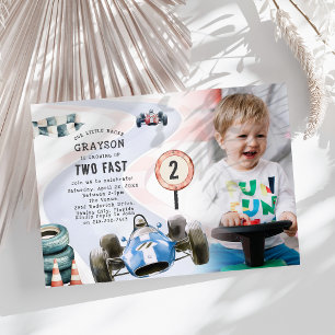 Barn Racingbil Tematiserad 2-års Födelsedagsfest F Inbjudningar