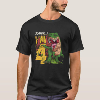Barn Rawr I är 4 4:e födelsedagen T Rex Dinosaur D T Shirt