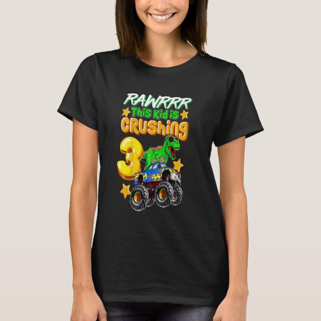Barn Rawrr den här killen krossar 3 månster lastbi T Shirt (Framsida)