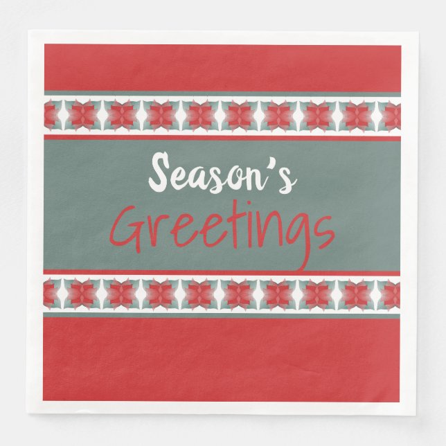 Barn Red and Turcouise Julhälsningar Napkins Pappersservett (Framsida)