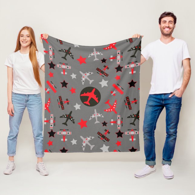 Barn Red Black Grått-flygplan Mönster Fleecefilt (På plats)
