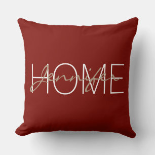 Barn Red färg Home monogram Kudde