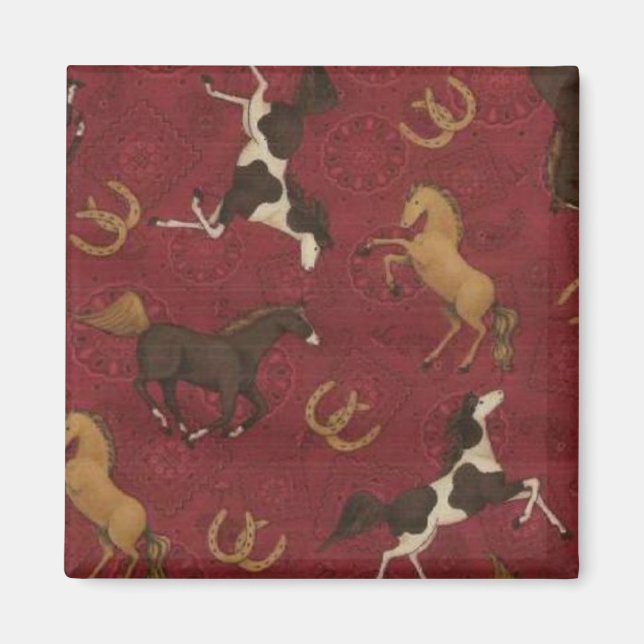 Barn Red med Horses & Horseshoes Fridge Magnet (Framsidan)