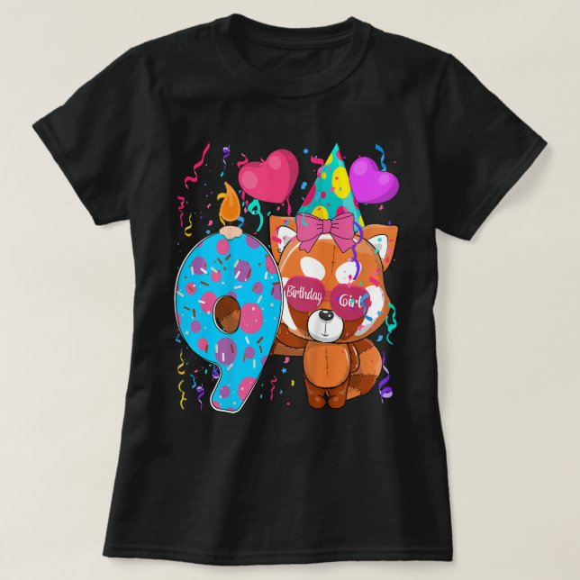 Barn Red Panda 9:e födelsedagsflickan Jag är 9 år  T Shirt (Design framsida)