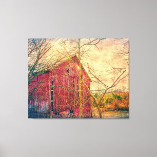 BARN RED RUSTIC TRINT ON STRETCHED CANVAS