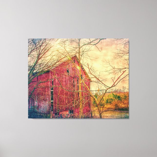 BARN RED RUSTIC TRINT ON STRETCHED CANVAS (Framsida)