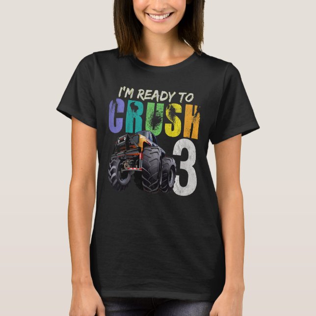 Barn Redo att krossa Monster Lastbil 3:e födelseda T Shirt (Framsida)