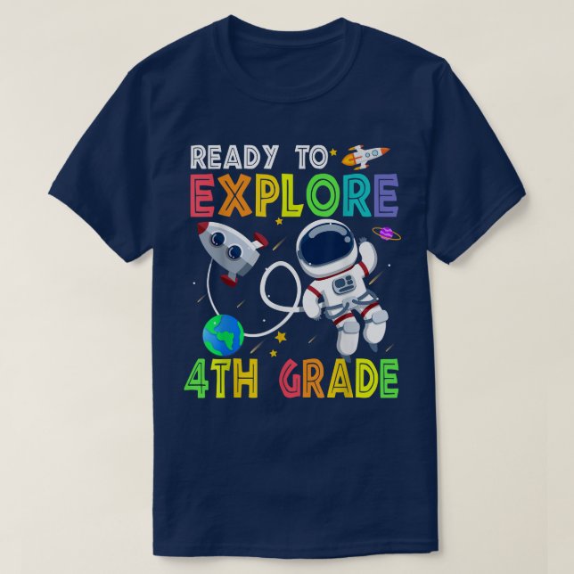 Barn Redo att utforska fjärde Klass Cute Astronaut T Shirt (Design framsida)