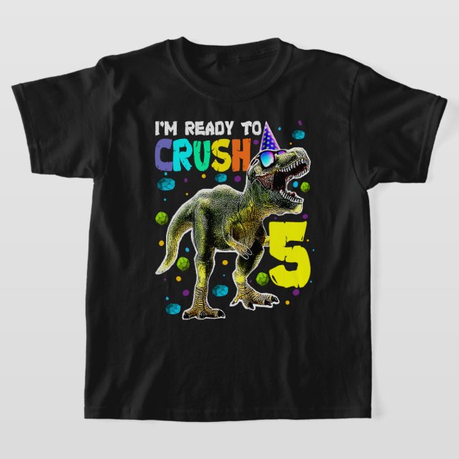 Barn Redo till Crush 5 5:e födelsedagen T Rex Dino Shirt (Laydown)