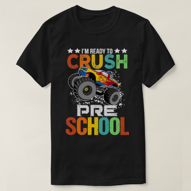 Barn Redo till Crush Preschool Monster Lastbil Boy T Shirt (Design framsida)