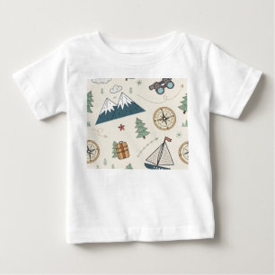Barn Resekarta Ikoner Mönster T Shirt