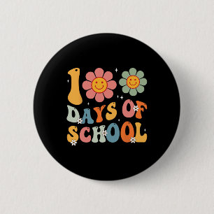 Barn Retro Groovy 100 dagar Lycklig 100 Scho-dagen Knapp