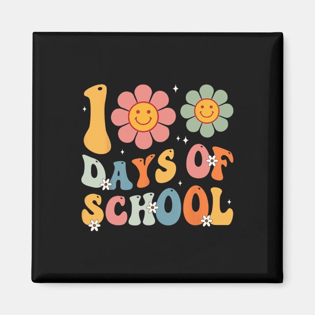 Barn Retro Groovy 100 dagar Lycklig 100 Scho-dagen Magnet (Framsidan)