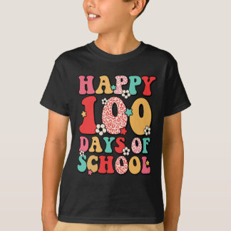 Barn Retro Groovy 100 dagar Lycklig 100 Scho-dagen T Shirt