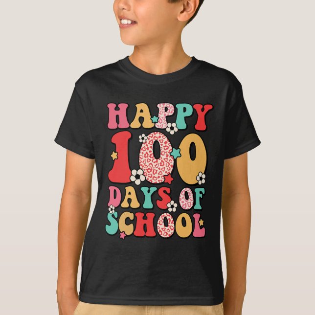 Barn Retro Groovy 100 dagar Lycklig 100 Scho-dagen T Shirt (Framsida)