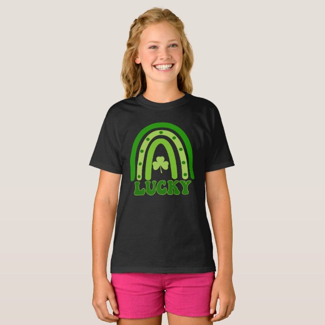 Barn Retro Lucky Shamrock Rainbow St. Patrick’s T Shirt (Hel framsida)