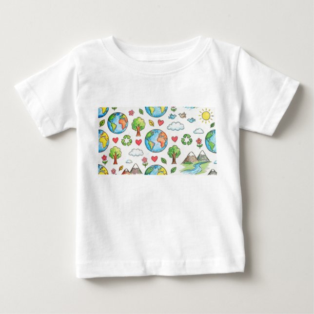 barn ritar jorden krita färgpenna design t shirt (Framsida)