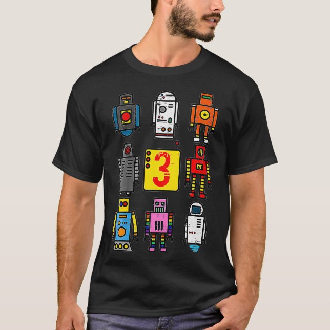 Barn Robot 3:e födelsedagen Retro Robotics med num T Shirt (Framsida)