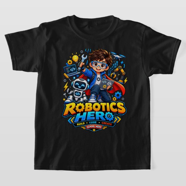 Barn Robotik Hjälte STEM Robot T-Shirt (Laydown)