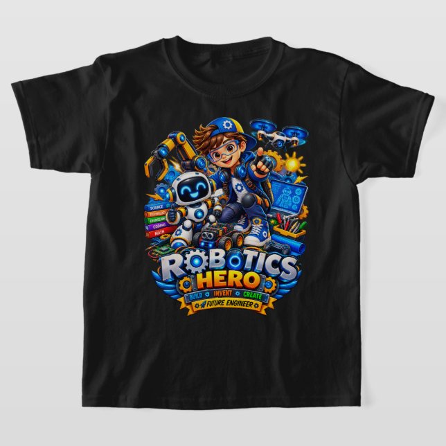 Barn Robotikk T-Shirt | Framtida Ingenjörsrobot (Laydown)