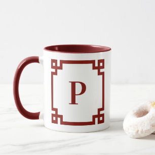Barn Röda Grekisk Nyckel Kant Monogram Mugg