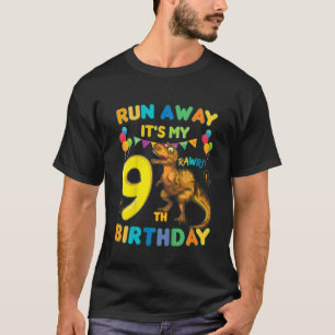 Barn Roligt 9:e födelsedagen Rex Dinosaur Springa T Shirt