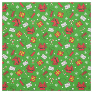 Barn Roligt Grönt och röd jul Elf Patterned Tyg