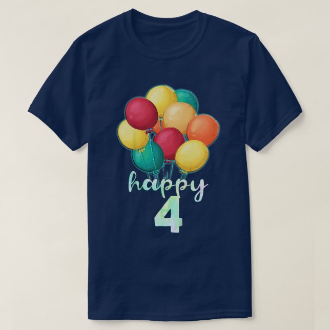 Barn Roligt Lycklig 4 år gamla färgformiga ballong T Shirt (Design framsida)