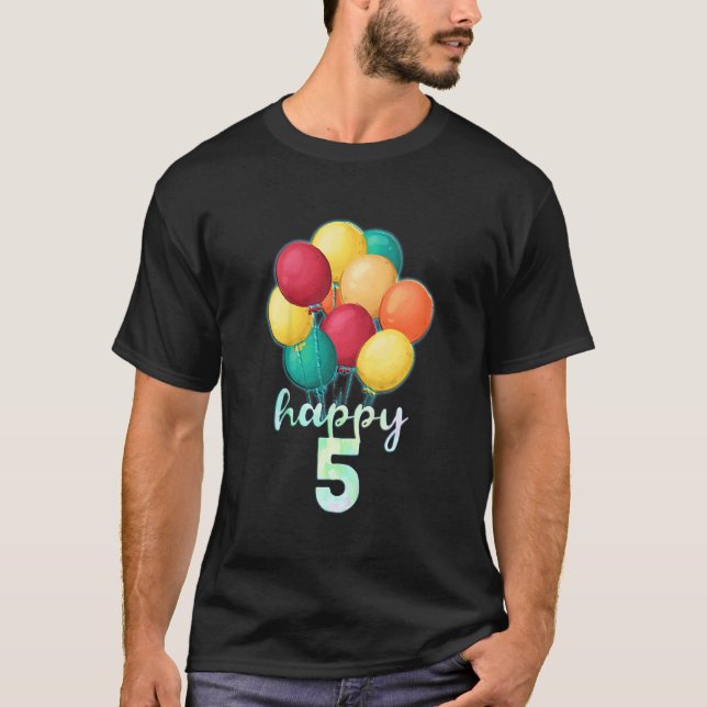 Barn Roligt Lycklig 5 år gamla färgformiga ballong T Shirt (Framsida)