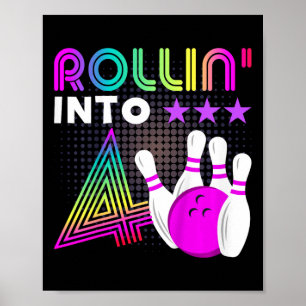 Barn Rollin i 4 Bowling Födelsedagsfest 4th Birt Poster