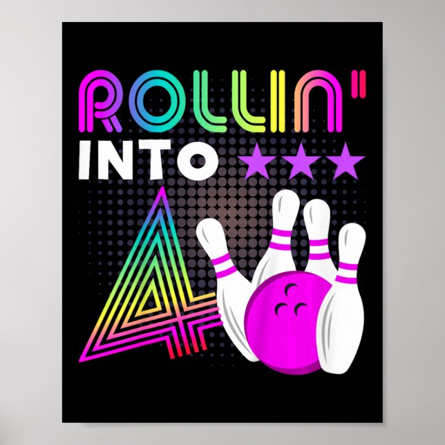 Barn Rollin i 4 Bowling Födelsedagsfest 4th Birt Poster (Framsidan)