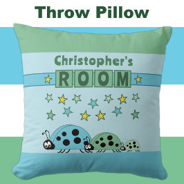 Barn room Ladybugs add namn blue grönt Kudde