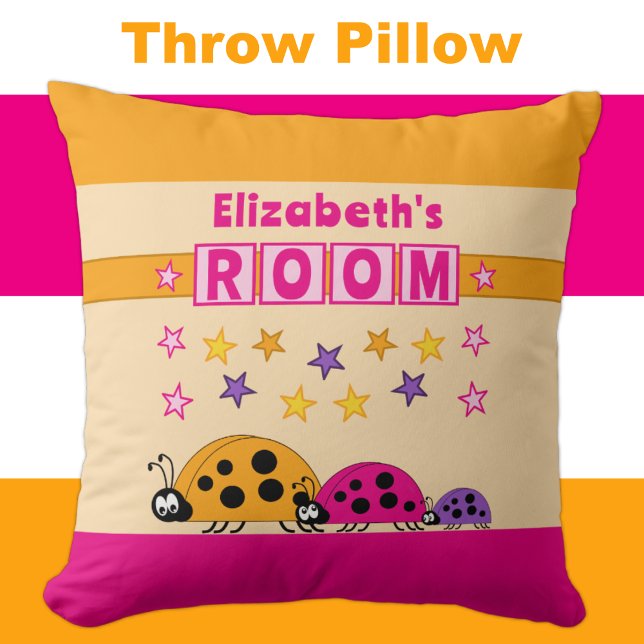 Barn room Ladybugs add namn lila rosa Kudde (Skapare uppladdad)