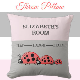 Barn room Ladybugs eget namn grått rosa Kudde